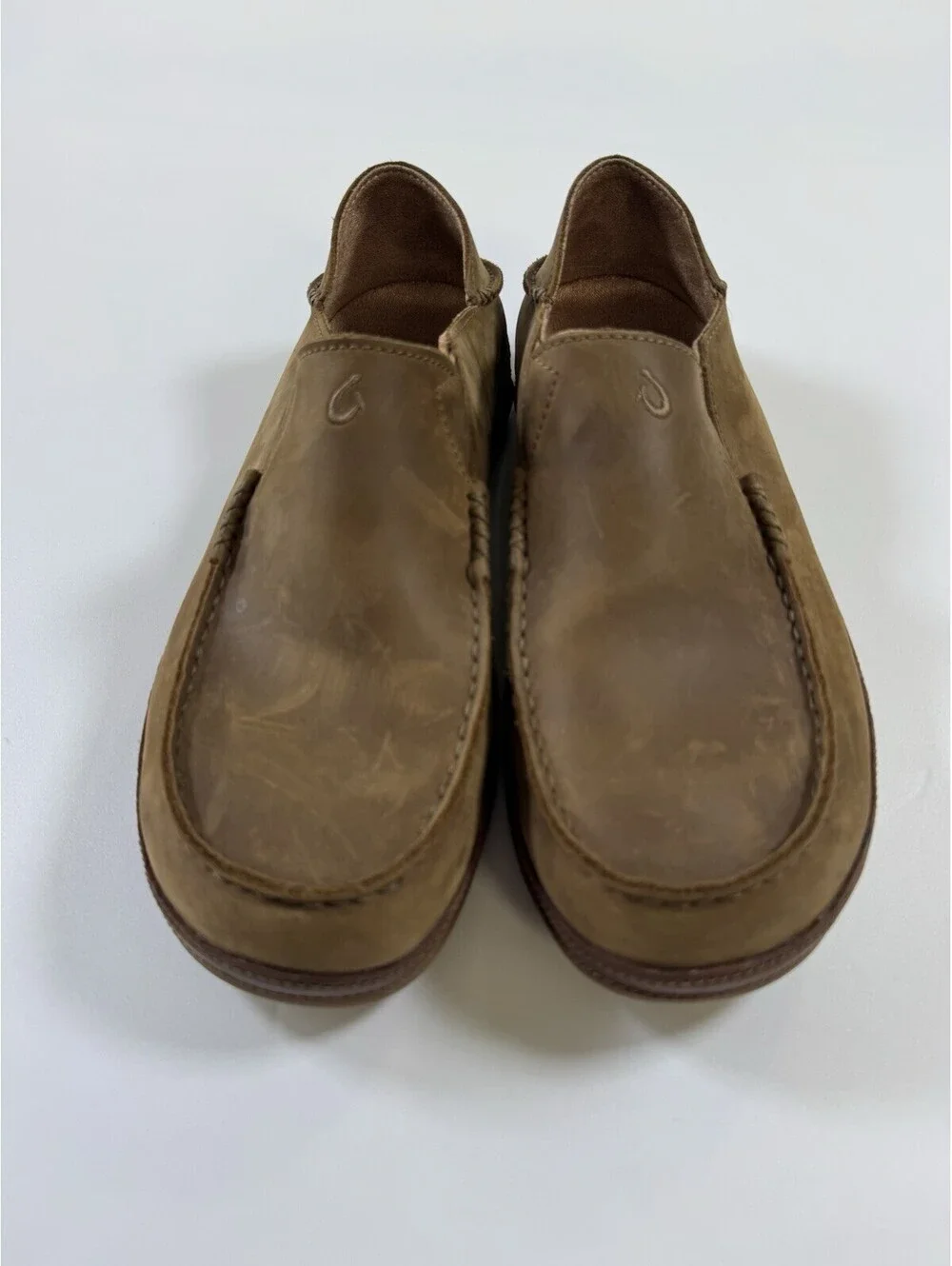 Olukai Moloa Mens Size 11.5 Brown Leather Moc Toe Slip On Casual Loafers Shoes